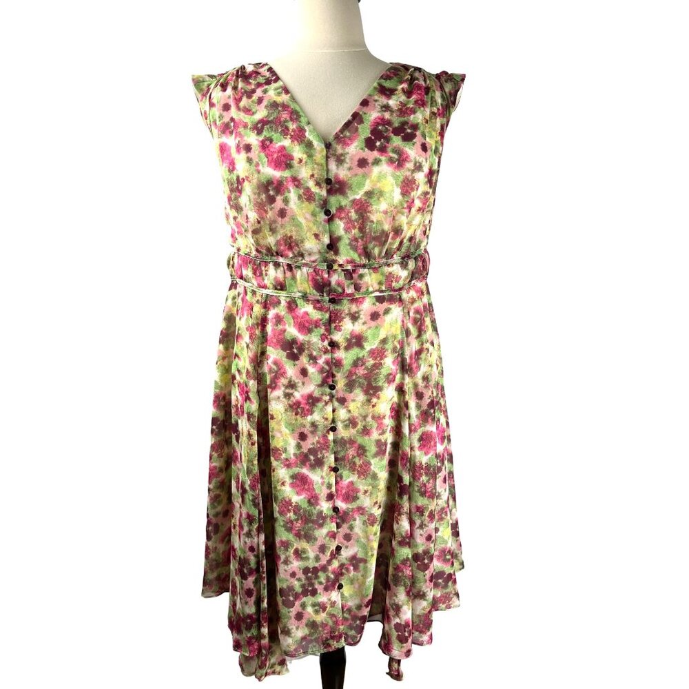 Sheer Cottage Core ELLE Sleeveless Floral Watercolor Dress, Women's Plus 1X